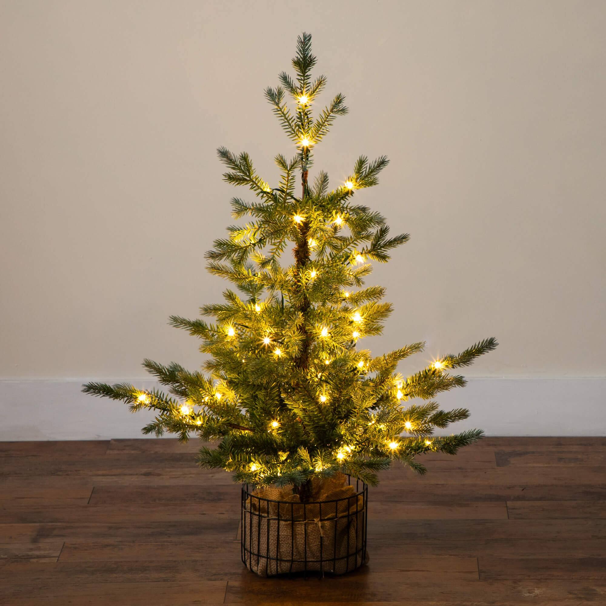 3ft. Pre-Lit Artificial Christmas Tree in Jute Wire Planter with 30 Warm White LED Lights